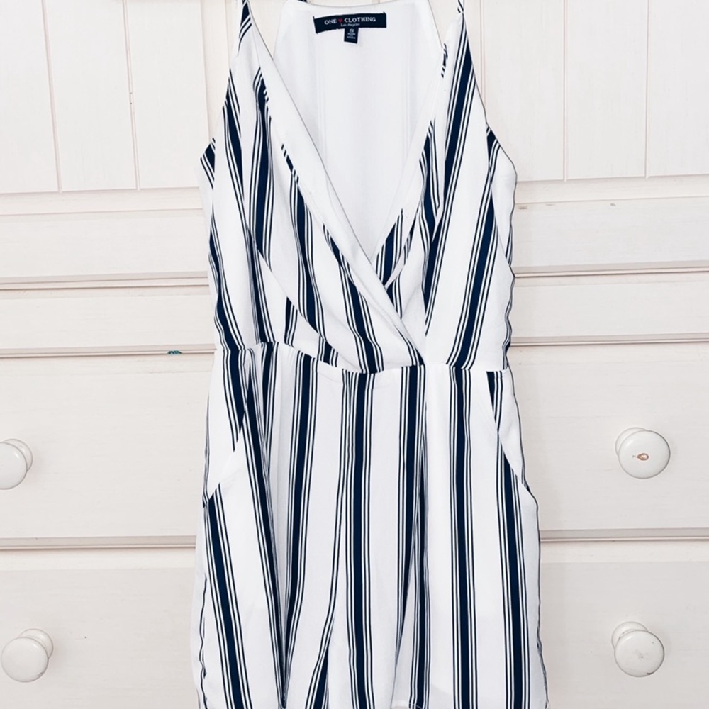 Blue and White Striped Romper